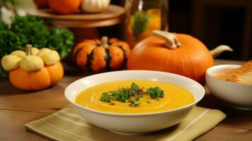 ai generado sano receta para calabaza sopa y nuez squash foto