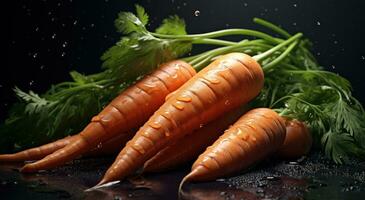 AI generated fresh carrots for snacks with water drops photo