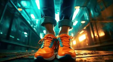 AI generated female feet with orange shoes photo