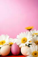 AI generated Vibrant background, colorful eggs, festive decorations, and a canvas for joyful messages photo