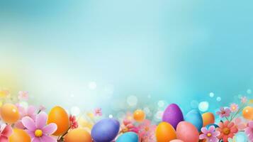 AI generated Vibrant background, colorful eggs, festive decorations, and a canvas for joyful messages photo