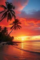 ai generado vívido viaje escena presentando tropical belleza, radiante puestas de sol foto