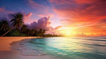 AI generated Vivid travel scene featuring tropical beauty, radiant sunsets photo