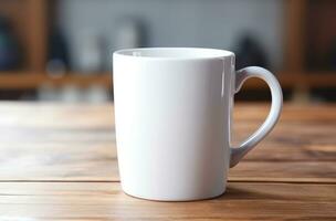 AI generated coffee mug with a white mug on a table photo