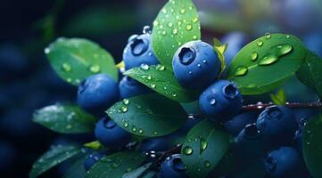 AI generated blueberries wallpaper, on dark  background photo