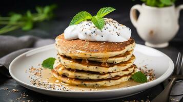 AI generated Quinoa pancakes with sour cream photo