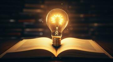 AI generated an open book with an empty light bulb photo