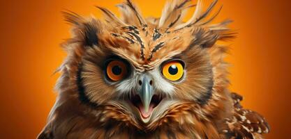 AI generated an angry owl looking at the camera photo