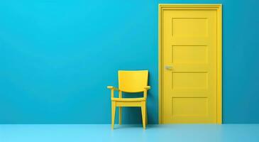 AI generated a yellow door, chair and blue wall yellow door photo