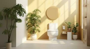 AI generated a toilet in modern bathroom with a plant and a white sink photo