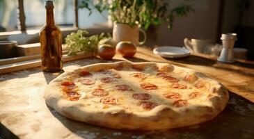 AI generated a pizza dough is resting on top of a table photo