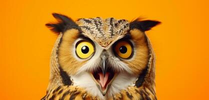 AI generated a scary owl on a orange background animal photo