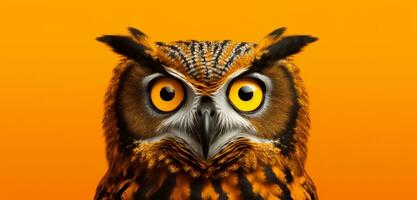 AI generated a scary owl on a orange background animal photo