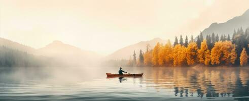 AI generated a man kayaking in an autumn colored lake photo