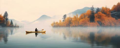 AI generated a man kayaking in an autumn colored lake photo