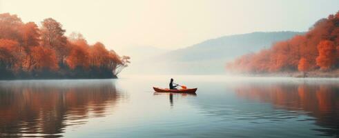 AI generated a man kayaking in an autumn colored lake photo