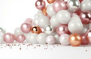 AI generated a white background with many balloons on it photo