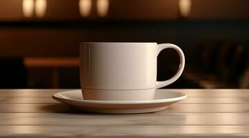 AI generated a large coffee cup sits on a wooden table photo