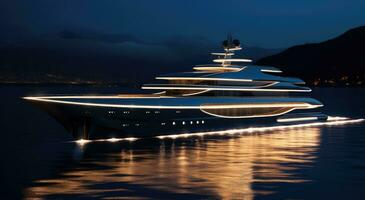 AI generated a large yacht floating at night photo