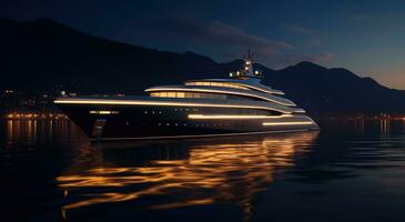 AI generated a large yacht floating at night photo