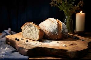 AI generated a loaf of bread sitting on a wooden board photo