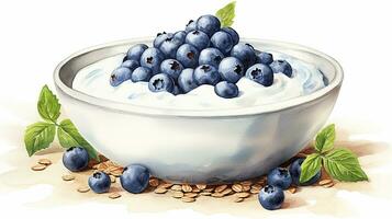 AI generated White yoghurt with blueberry photo