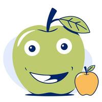 Cute green and big apple character, flat vector illustration.