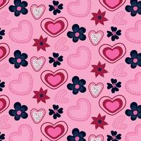 Background with hearts and flowers in pink and blue. Beautiful vector design for Valentine's Day. Pattern on the swatch panel.