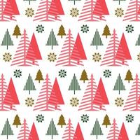 Christmas winter background with geometric fir trees and snowflakes. Pattern on the swatch panel. vector