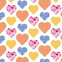 Background of creative multi-colored hearts in patchwork style. vector