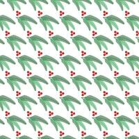 Christmas background with fir branches and red berries. Pattern on the swatch panel. vector