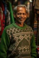 AI generated The Smiling Indian Man in a Green Sweater photo