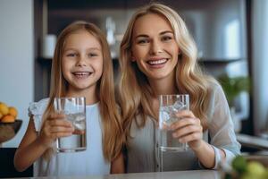 AI generated A mother and daughter share a glass of water photo