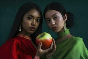 AI generated Beautiful Women Holding Fruit photo