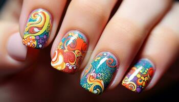 AI generated full color nails beautiful photo