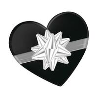 Vector black heart shaped gift box with white bow ribbon