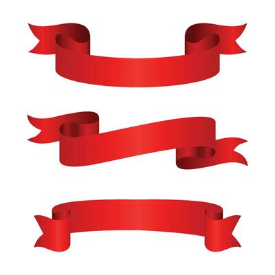 Realistic icon set of red ribbons isolated on white background