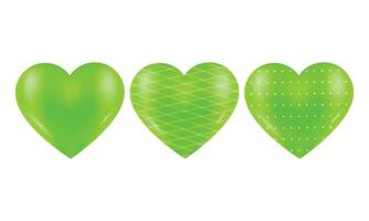 Vector Set of 3d green hearts with pattern elements