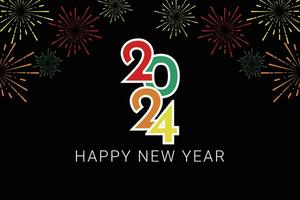 2024 new year black background with fireworks vector