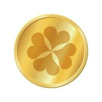 Vector golden coin with clover on white