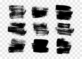 Black brush stroke. Set of nine hand drawn ink spots isolated on background. Vector illustration