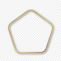 Gold glowing rounded pentagon shape frame with shadow isolated on background. Shiny frame with glowing effects. Vector illustration.