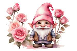 AI generated pink love dwarfs with roses on white background photo