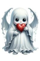 AI generated ghost with red heart artwork for lovers on white background photo