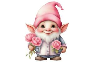 AI generated pink love dwarfs with roses on white background photo