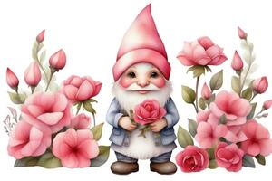 AI generated pink love dwarfs with roses on white background photo