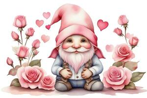 AI generated pink love dwarfs with roses on white background photo