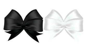 Vector decorative black and white bow with ribbon elegant silk accessory for female penitentials mourning design element