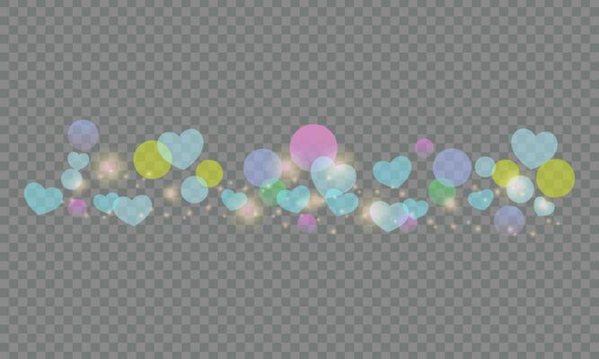 Vector valentines day love and feelings heart bokeh shiny background with transparent effect