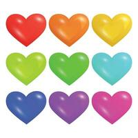 vector 3d color hearts collection isolated on white background